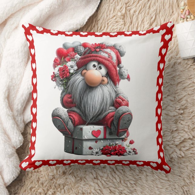 Julig kärleksbudbärare Gnome "Hjärta och presenter Kudde (Filt)