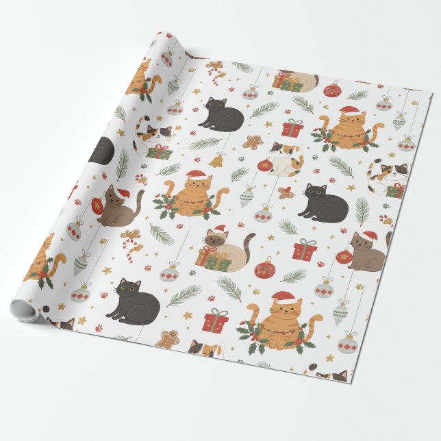 Julig Kattmönsterpresent Meowy Presentpapper (Utrullad)