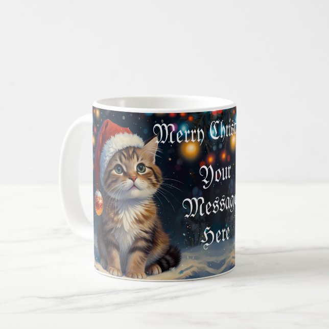 Julig kattunge med tomteluva kaffemugg (Framsida vänster)