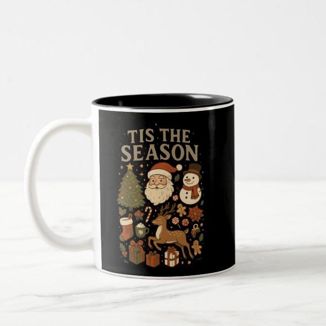 Julig klassiker 'Tis the Season' Retro Tomte Två-Tonad Mugg (Vänster)