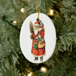 Julig klassisk bild av tomte i utklipp julgransprydnad keramik