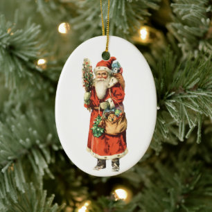 Julig klassisk bild av tomte i utklipp julgransprydnad keramik