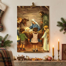 Julig klassisk jul, religiös julkrubba med Jesusba Poster