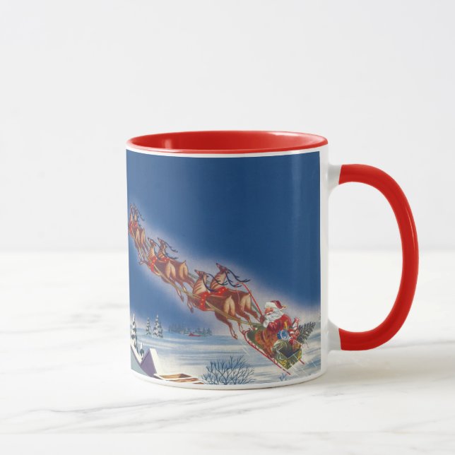 Julig klassisk jul, Tomte flygande släde med renar Mugg (Höger)
