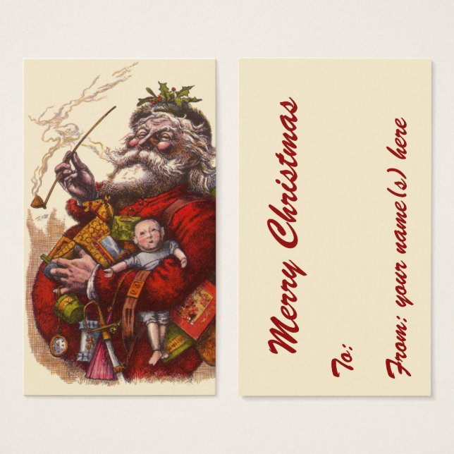 Julig klassisk jul, viktoriansk jultomte med prese visitkort (Framsida & baksida)