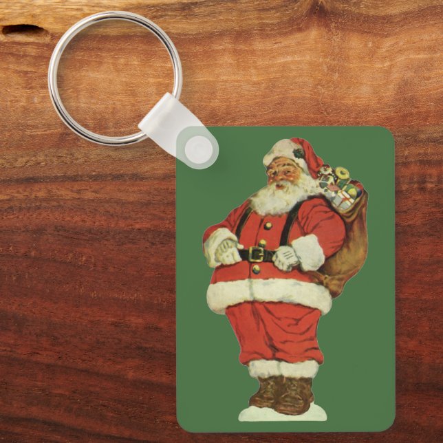 Julig klassisk jul, viktoriansk tomte med leksaker nyckelring (Framsida)