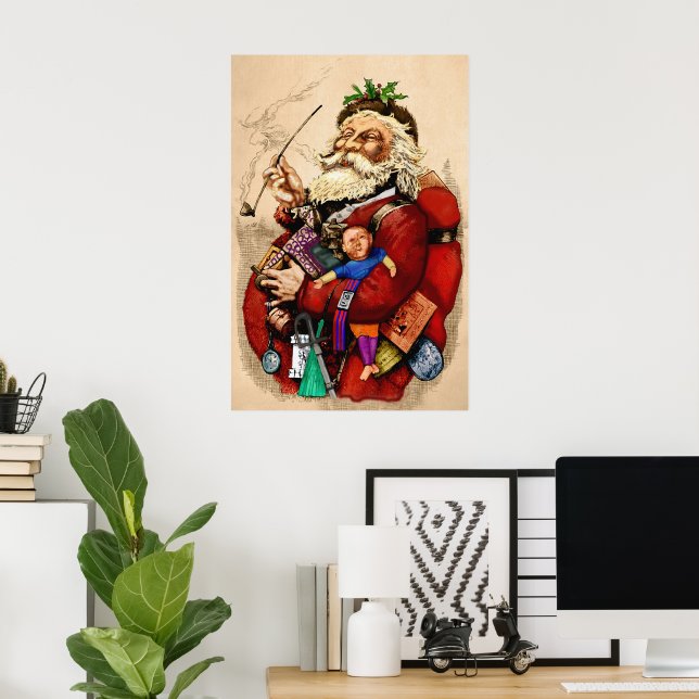 Julig klassisk jul, viktoriansk tomte pip-leksaker poster (Hemmakontoret)