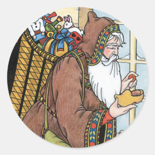 Julig klassisk julgran, Tomte leksaker träskor sko Runt Klistermärke