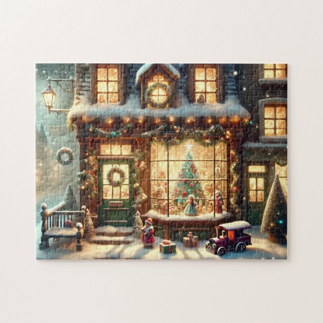 Julig leksaksbutik Festiv vinter snö by Pussel (Horisontell)