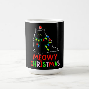Julig Meowy Xmas-ljus Svarta Kattpyjamas Magisk Mugg