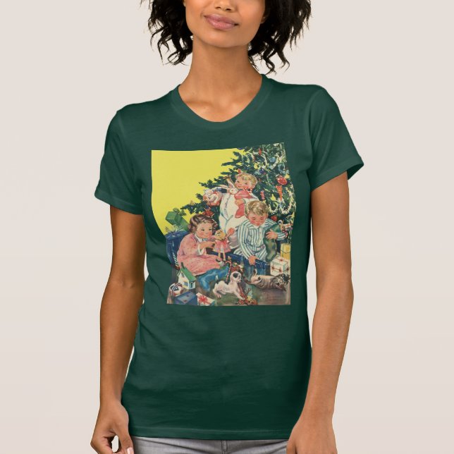 Julig morgon, barn som öppnar presenter t shirt (Framsida)