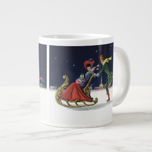Julig nostalgi, kärleksfullt par som åker skridsko jumbo mugg