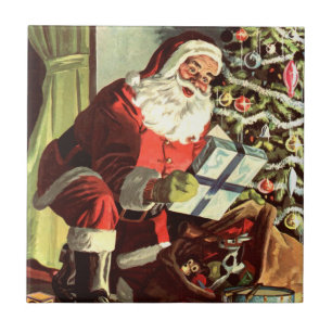 Julig nostalgi, Retro jul tomte med presenter Kakelplatta
