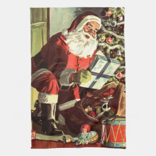 Julig nostalgi, Retro jul tomte med presenter Kökshandduk
