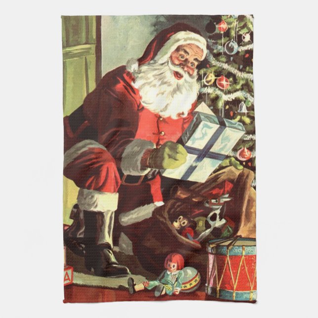 Julig nostalgi, Retro jul tomte med presenter Kökshandduk (Vertikal)