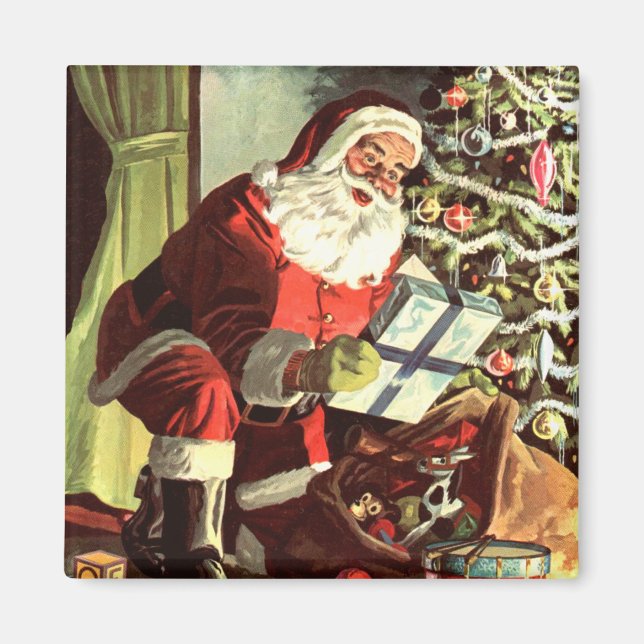 Julig nostalgi, Retro jul tomte med presenter Magnet (Framsidan)