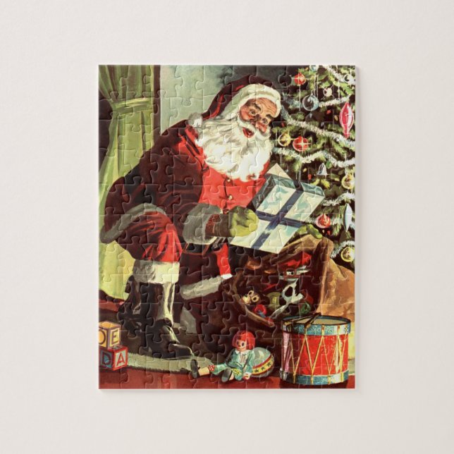 Julig nostalgi, Retro jul tomte med presenter Pussel (Vertikal)