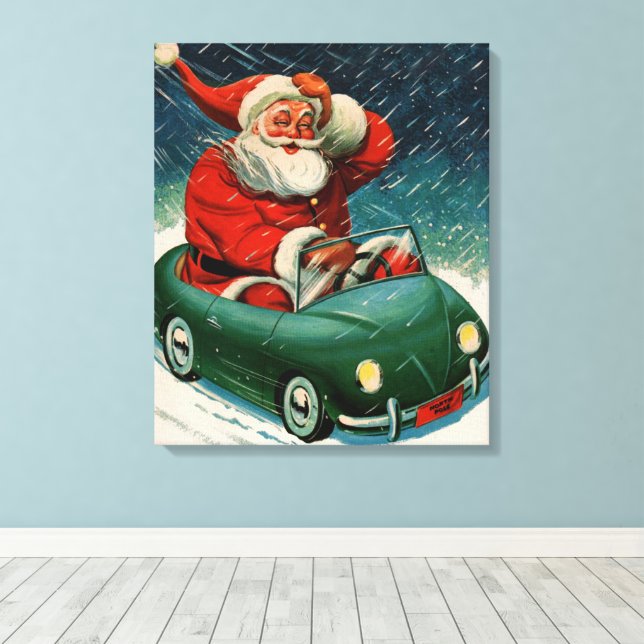 Julig nostalgi, Tomte i en söt bil Canvastryck (Insitu (trägolv))