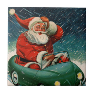 Julig nostalgi, Tomte i en söt bil Kakelplatta