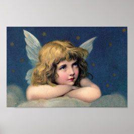 Julig nostalgi, vacker ängel med gyllene stjärnor poster