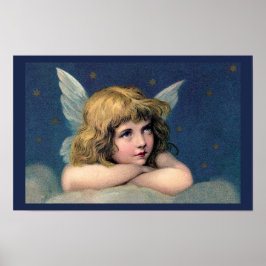 Julig nostalgi, vacker ängel med gyllene stjärnor poster