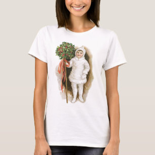 Julig nostalgi, viktoriansk flicka med järnek t-shirt
