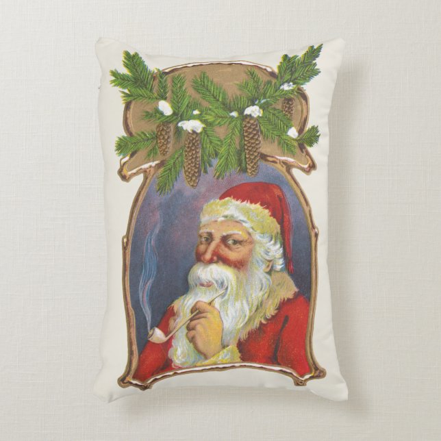 Julig nostalgi, viktoriansk jultomte med pipa prydnadskudde (Framsidan(Vertikal))