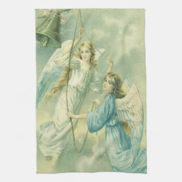 Julig nostalgi, viktorianska änglar med en klocka kökshandduk