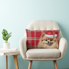 Julig Plaid för Pomeranian-älskare Lumbarkudde