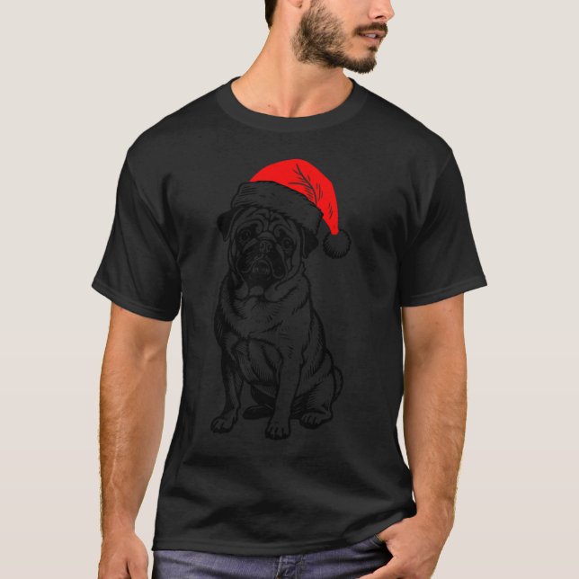 Julig Pug Silhuett T Shirt (Framsida)