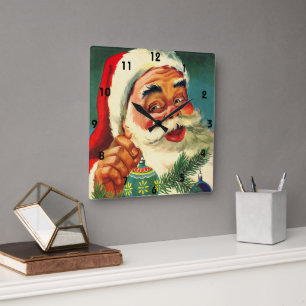 Julig Retro 50-tals jultomte Fyrkantig Klocka