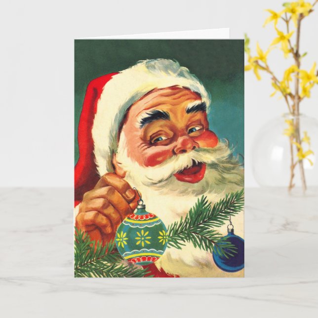 Julig Retro 50-tals jultomte Kort (Gul blomma)