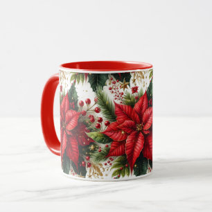 Julig röd poinsettia med gul julmugg mugg