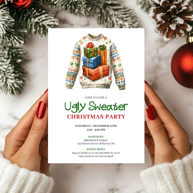 Julig rolig ful jultröja fest inbjudan (Festive funny ugly sweater party invitation

)
