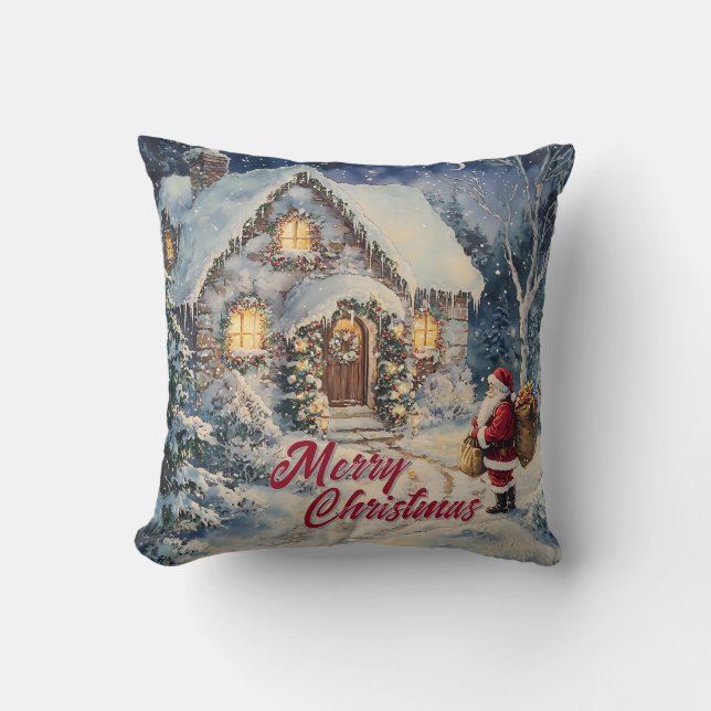 Julig Santa Claus i Vintage-stil hemma Kudde (Framsida)