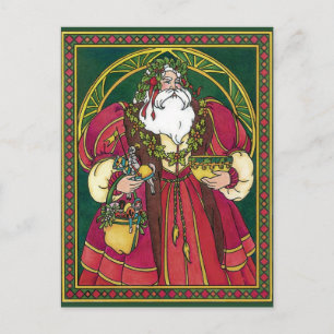 Julig Santa Claus med järnekblad Helg Vykort