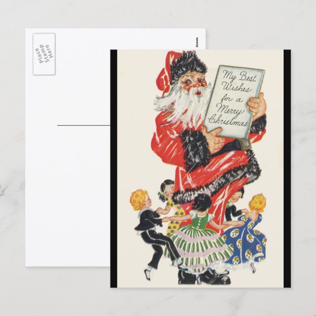 Julig Santa Claus och barn dansar Helg Vykort (Fram/baksida)