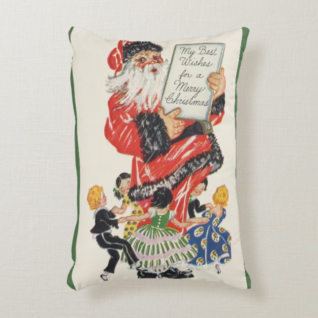 Julig Santa Claus och barn dansar Prydnadskudde (Framsidan(Vertikal))
