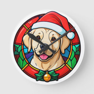 Julig Santa Hatt Hund Tecknad Rund Klocka