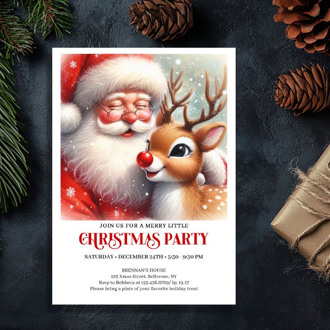 Julig Santa och Rudolf julinbjudan Inbjudningar (Festive Santa and Rudolph Christmas Invitation)