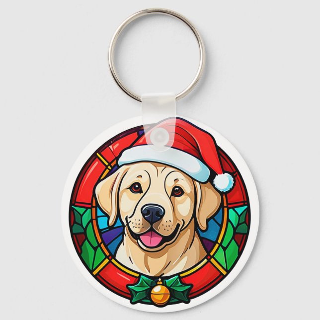 Julig Santahatt Hund Tecknad Nyckelring (Framsida)