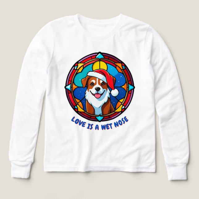 Julig Santahatt Hund Tecknad T Shirt (Design framsida)