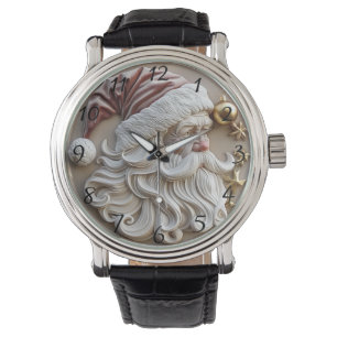 Julig snidarfigur av tomte prydd med juldekoration armbandsur
