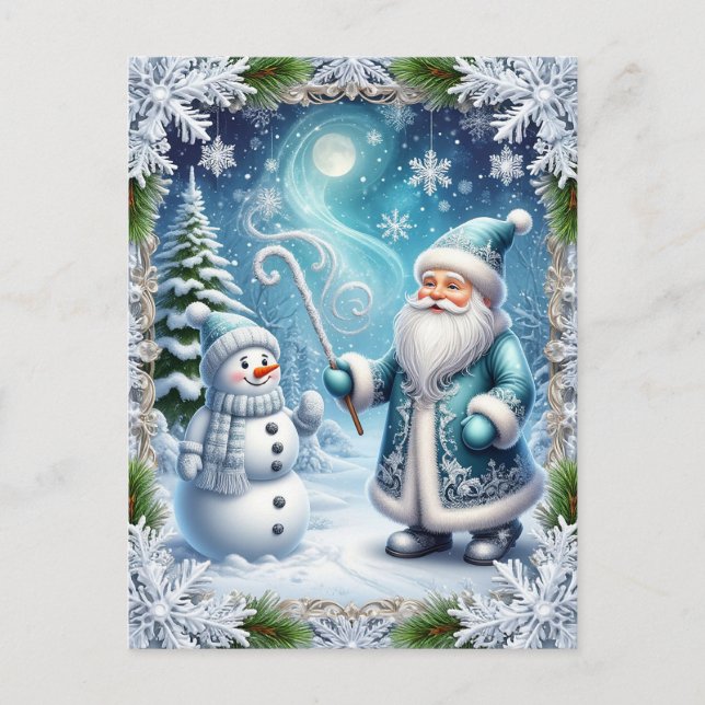 Julig snöig scen vykort (Framsida)