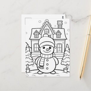 Julig snöman barn färgläggningsbild vykort