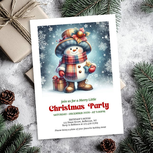 Julig snöman inbjuder barn redigerbar inbjudningar (Festive Christmas snowman invite kids cheer editable

)