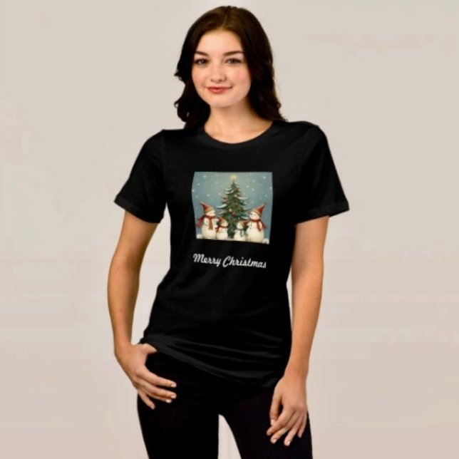 Julig Snömannafamilj Julsamling T Shirt (Comfy tri-blend women’s tee feminine fit, scoop neck, short sleeves, relaxed fit.  )