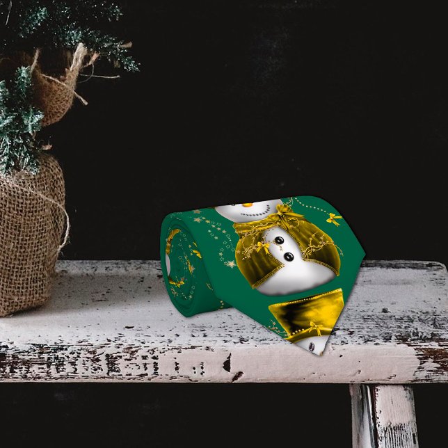 Julig snömannen i guld sammets jul  slips (Golden Velvet Snowman Christmas Tie by the Olde Christmas Shoppe)