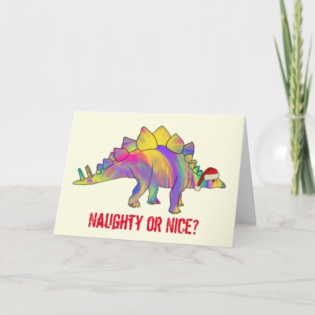 Julig Stegosaurus Rolig Tomte Dinosaurie Slogan Kort (Framsida)