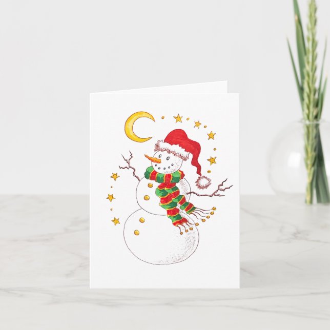 Julig stjärnglans snöman gratulationskort kort (Framsida)